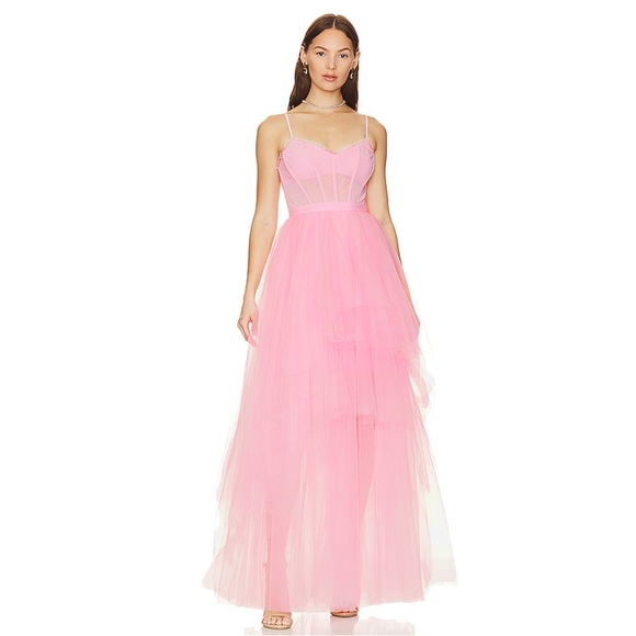 BCBGMAXAZRIA Corset Tiered Gown in Pink Rose, NWT, Size 4 - Picture 1 of 10